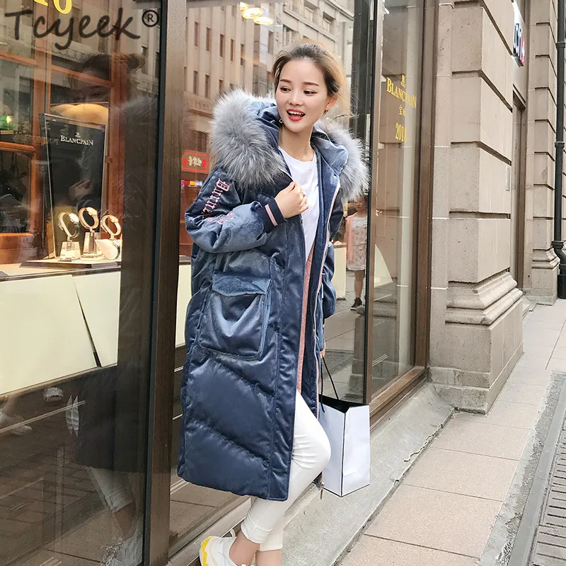 

Tcyeek Winter Down Jacket Women 90% White Duck Down Coat Female Real Fur Hooded Warm Clothes Long Thick Warm Coat Jacket LWL1156
