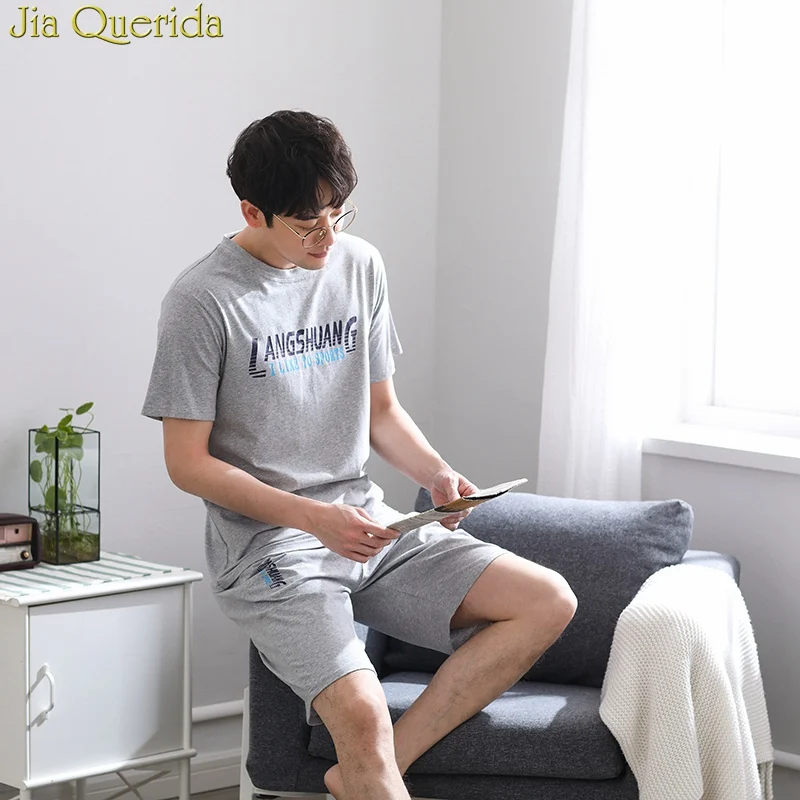 J & Q 2019 летние новые мужские шорты пижамный комплект однотонные буквы принт высокое качество 100% хлопок брендовые пижамы 2 шт. пижамы для