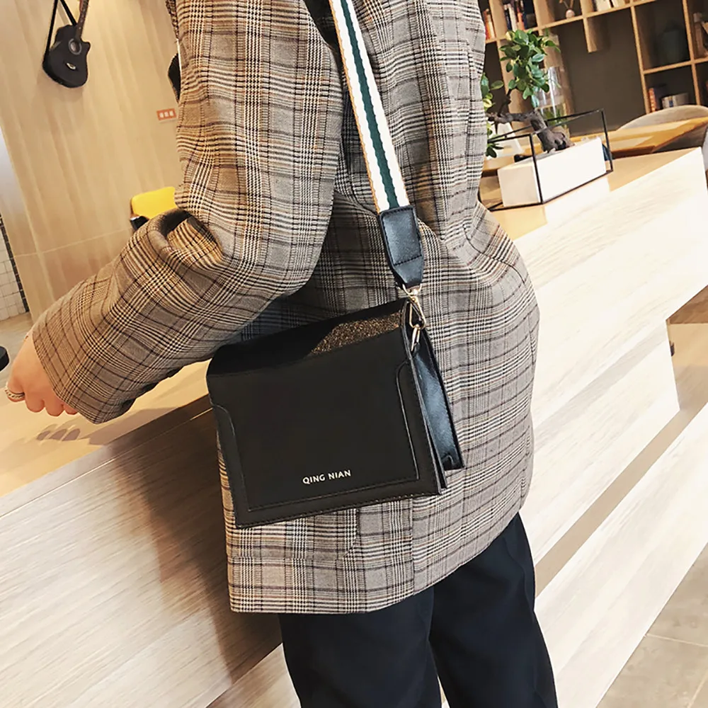 

Women Shoulder Bag Wide Shoulder Strap Simple Messenger Bag Small Square Bag 1221