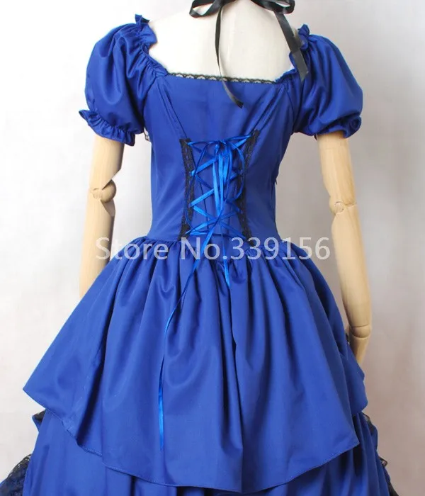 Новое поступление Хэллоуин Элегантный синий пол-Длина готический, викторианской эпохи бальное платье с коротким рукавом, с бантом, готический, викторианской эпохи платья