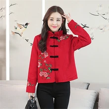 Зима Большой Размеры Для женщин верхняя одежда Винтаж Medarin воротник вышивка куртка китайский Стиль осень большой Размеры цветочный женский пальто J565