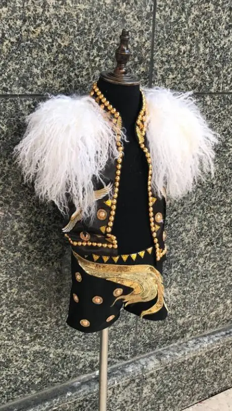 

Men's feather children's clothing catwalk T stage costumes children's stage costumes boy boy model