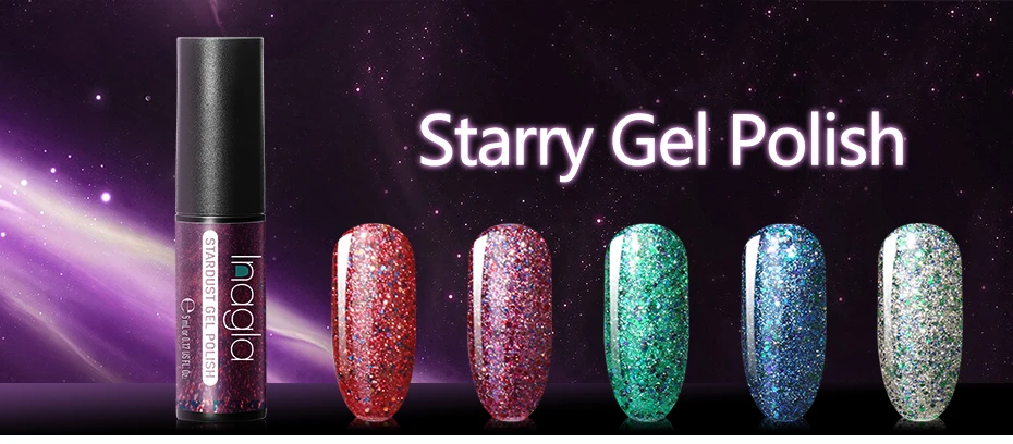 Inagla Starry Series Nail Polish 5ml Red Gold Blue Soak Off UV Gel Polish Glue Lacquer Manicure Nail Art Varnish Tool