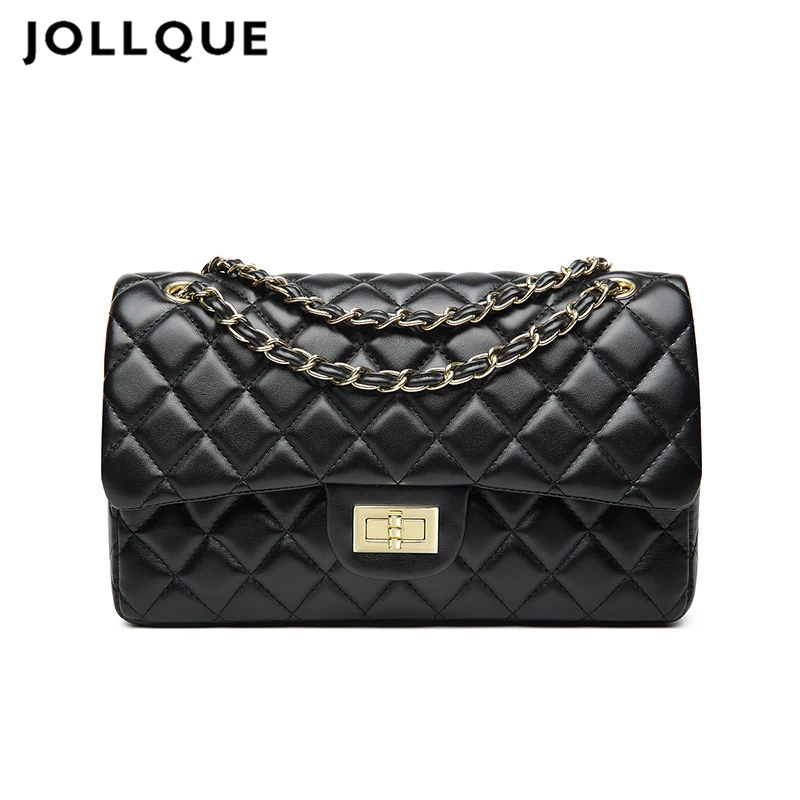  Jollque Women Quilted Large Leather Crossbody Bag Sac A Main Chain Messenger Bag Black Red Casual S - 32798440878