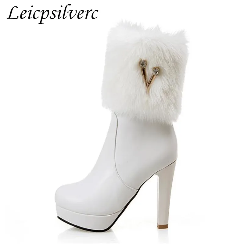 

Female boots with thick single spring high-heeled boots all-match round in the autumn and winter
