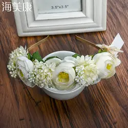 Haimeikang мода цветок камелии Корона ткани цветы повязки для Для женщин аксессуары для волос Бохо Стиль резинки для волос Головные уборы