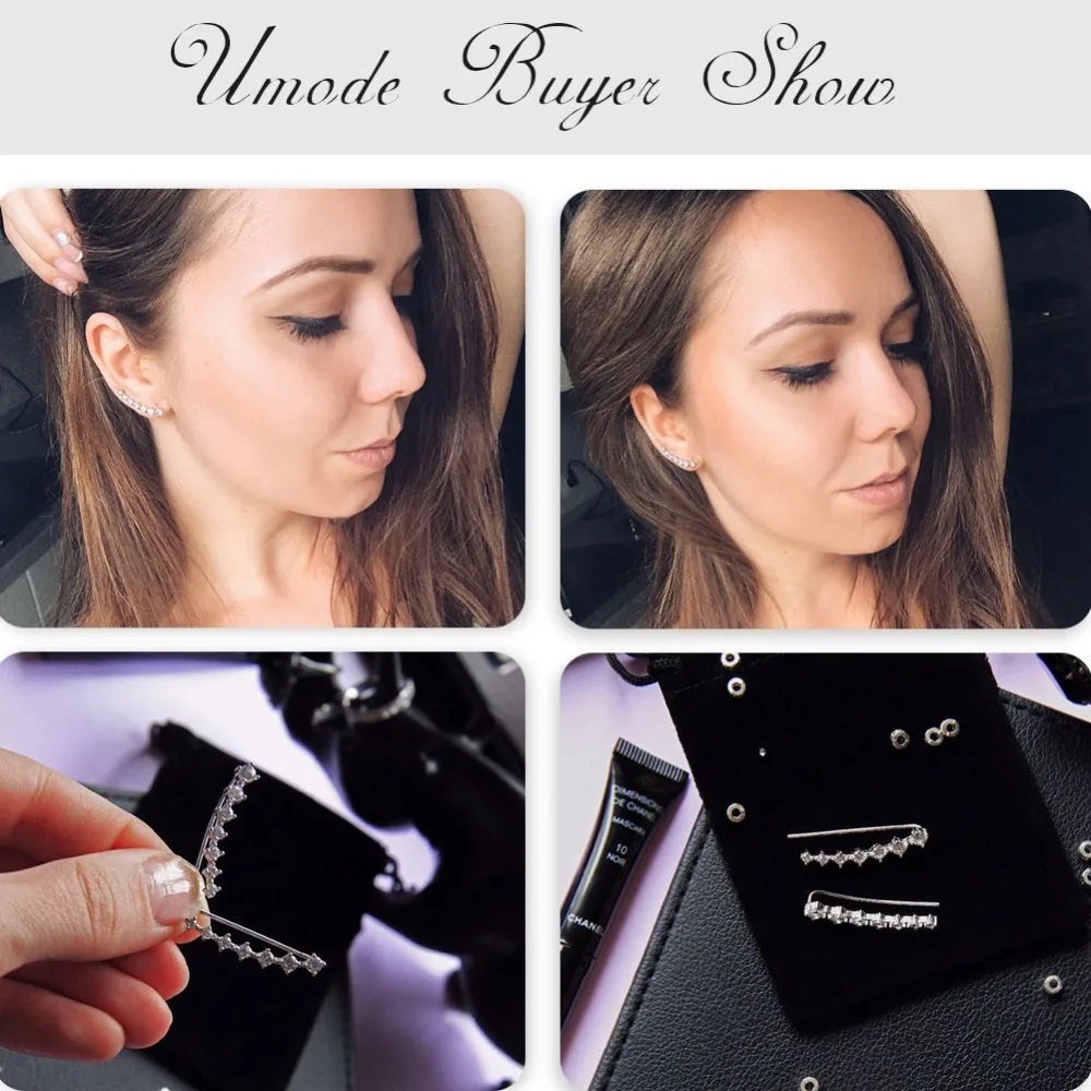 UMODE Hot Four Prong Setting Earring Pins CZ Crystal Rose Gold Color Dipper Stud Earrings Jewelry for Women New Brincos UE0197A
