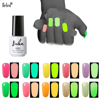 

Belen 7ml Night Glow In Dark Lacquer Varnishes UV LED Gel Nail Polish Fluorescent Luminous Colors Hybrid Gellak Nails Art Summer