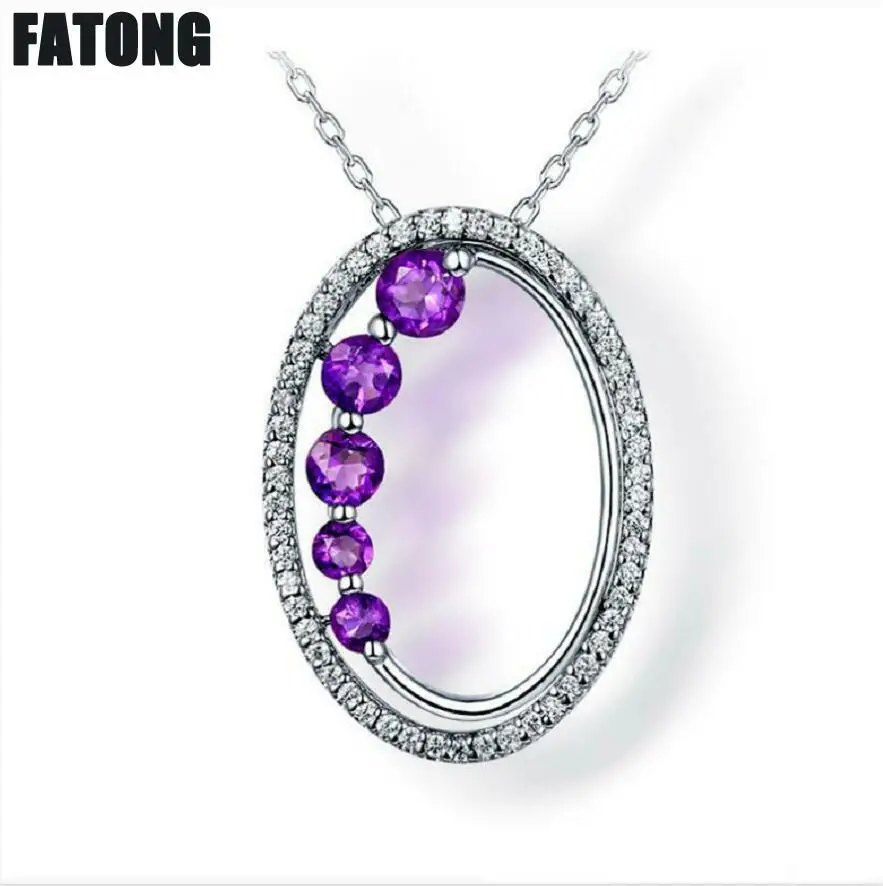 

European and American explosion models 925 sterling silver round beaded natural amethyst necklace female J0245