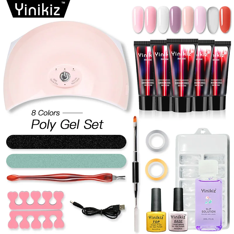 

Yinikiz Nail Extension Gels Thick Builder Gel Natural Camouflage Poly Gel Kit Nails Art Manicure Tools 36w UV LED Kits