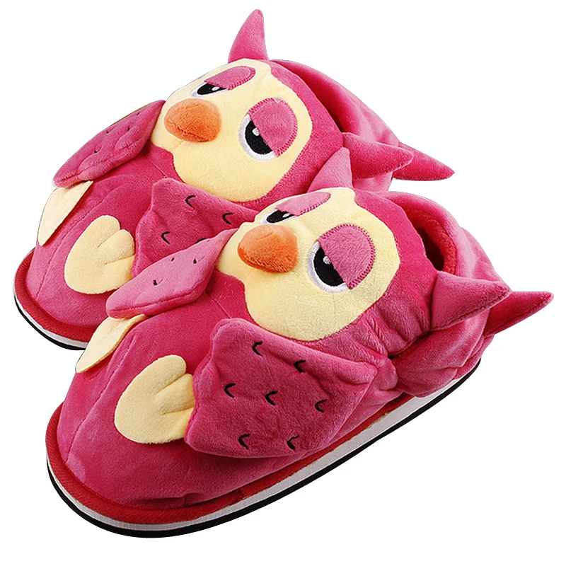 Winter Children Slippers For Kids Plush Baby Girls Boys Cartoon cute Owl Slippers With Closed Heel Adult Home Flip Flops