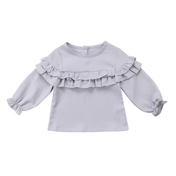 

2019 Autumn Winter Toddler Newborn Baby Girls Kid Blouse Solid Round Neck Ruffle Girls Top Long Sleeve Blouse Shirt