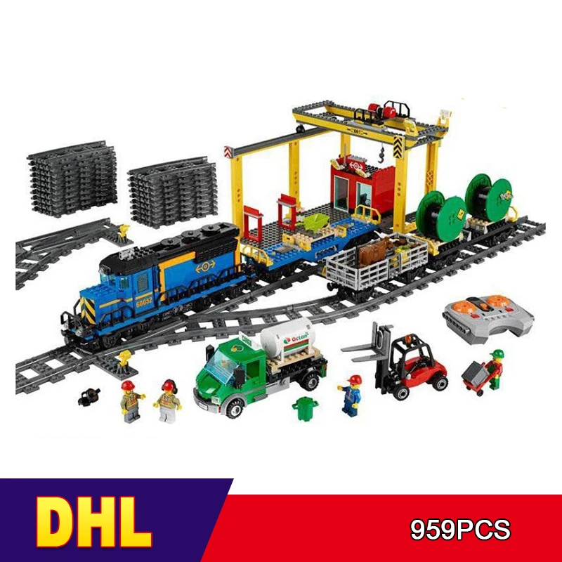 

DHL 02008 City Motorized Remote Control Cargo Train Model Building Block Brick Power Functions Compatible 60052 Kids Toys