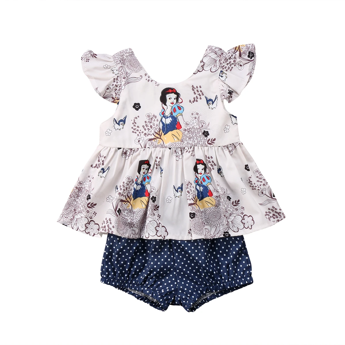 Princesse nouveau-né infantile bébé filles dessin animé vêtements ensemble princesse à volants t-shirt + Shorts à pois slips 2 pièces été Anime vêtements