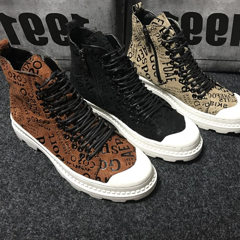 Best Size 38 43 Hip hop Mens High Top casual Shoes Lace Up Casual Round Toe Letters Printing Shoes N2