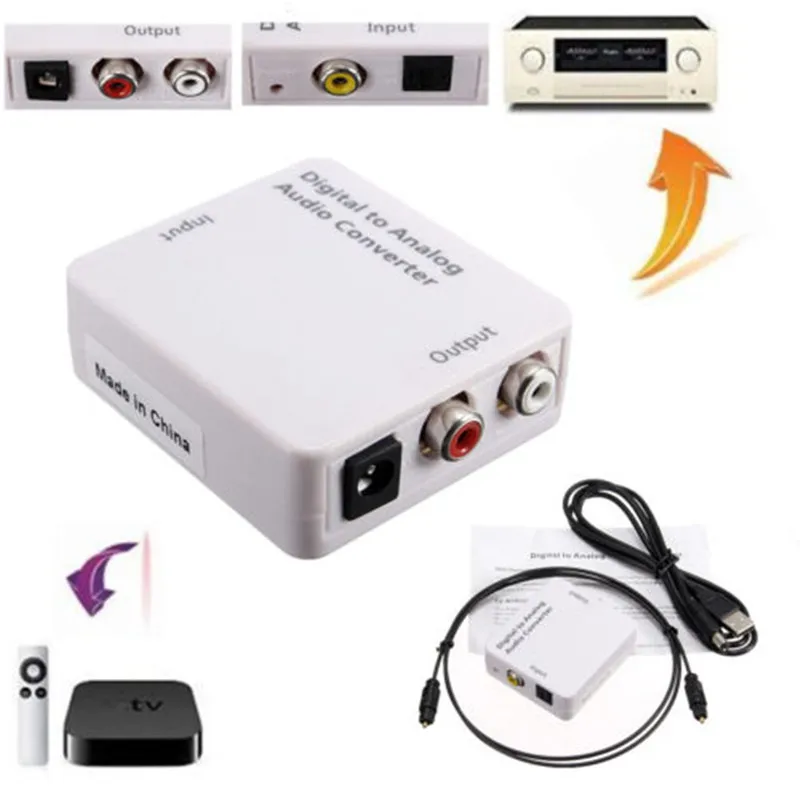 Pro TV Optical Digital SPDIF Coaxial to RCA L R Headphone Analog Audio Converter Out White