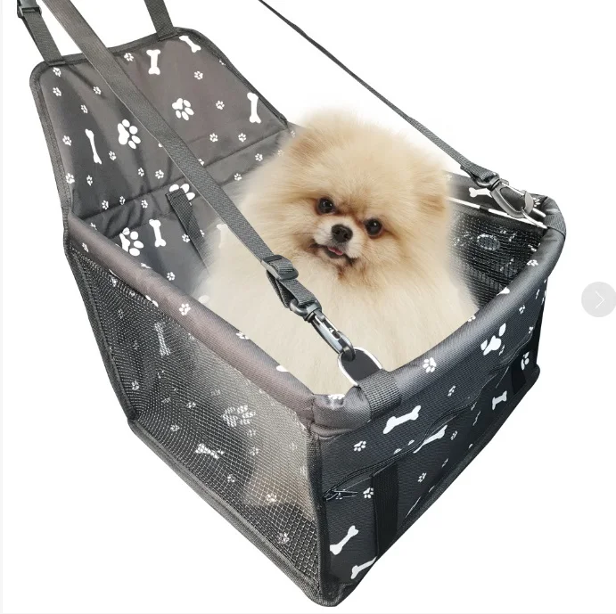 Car Front Row Single Seat Pet Carriers Oxford Fabric Paw Pattern Car