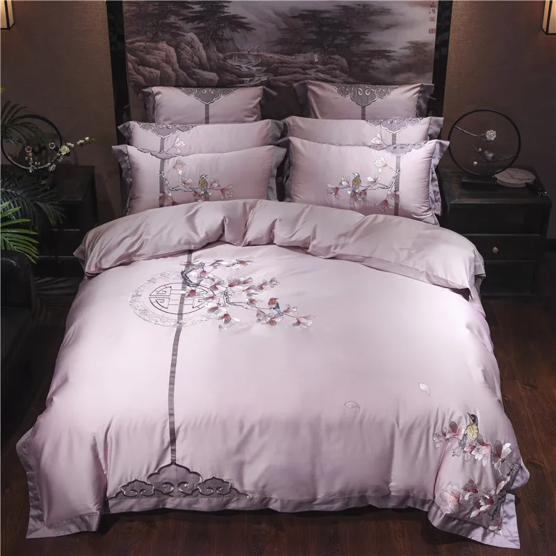 4 7pcs Purple Luxury Egyptian Cotton Bedding Set Queen King Bed