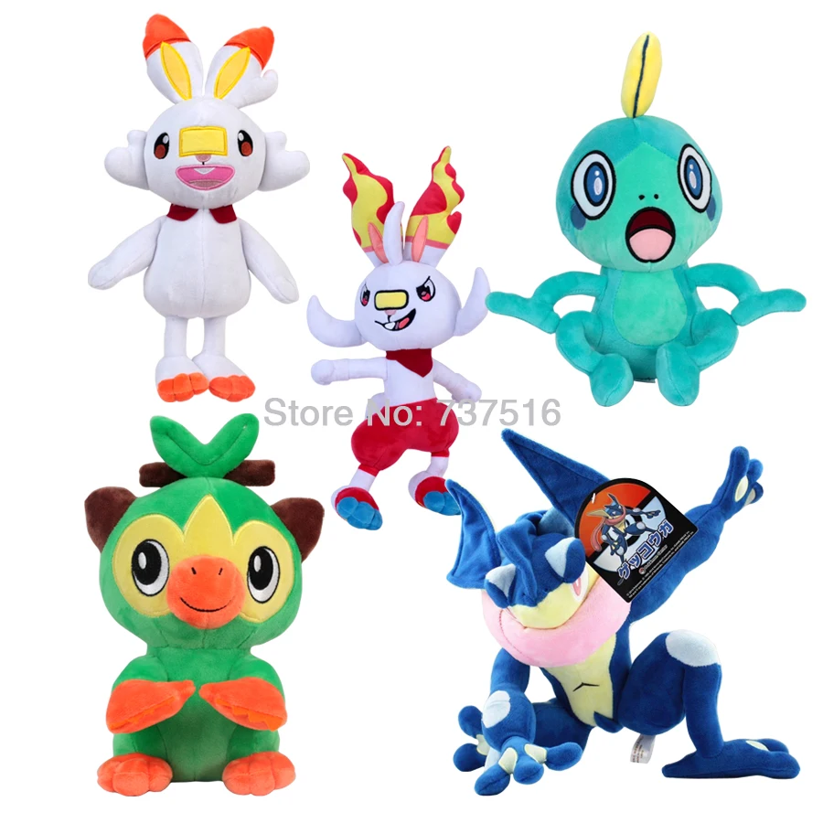 Новое поступление Аниме Супер Evolution Scorbunny Sobble Greninja Gekoga Grookey плюшевые куклы, чучела животных игрушки подарок 9-17 дюймов