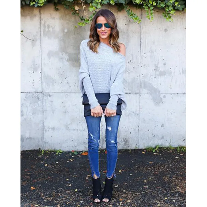 MISAUU Sexy Off Shoulder Knitted Sweater Women Fashion Pullovers Knitwear Autumn Winter 2018 White jumper pull femme Plus Size