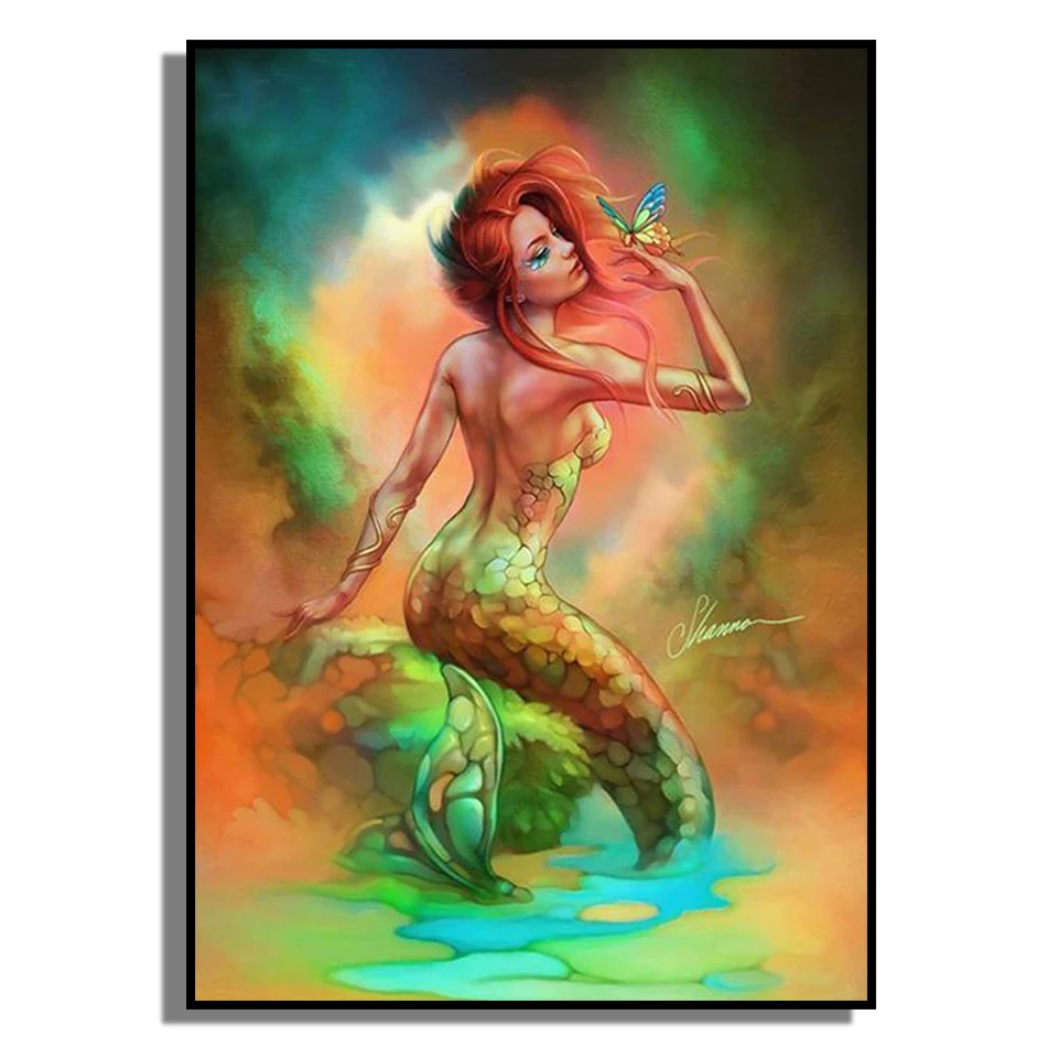 YIKELA 5D Diy Mermaid Animal Diamond Painting Cross Stitch Embroidery Full Round Rhinestone Mosaic Needlework Gift | Дом и сад