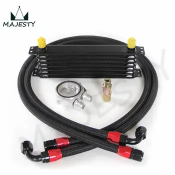 

UNIVERSAL 7 ROW AN-10AN UNIVERSAL ENGINE TRANSMISSION OIL COOLER KIT 7 ROWS TRUST TYPE BLACK + FILTER ADAPTER SILVER