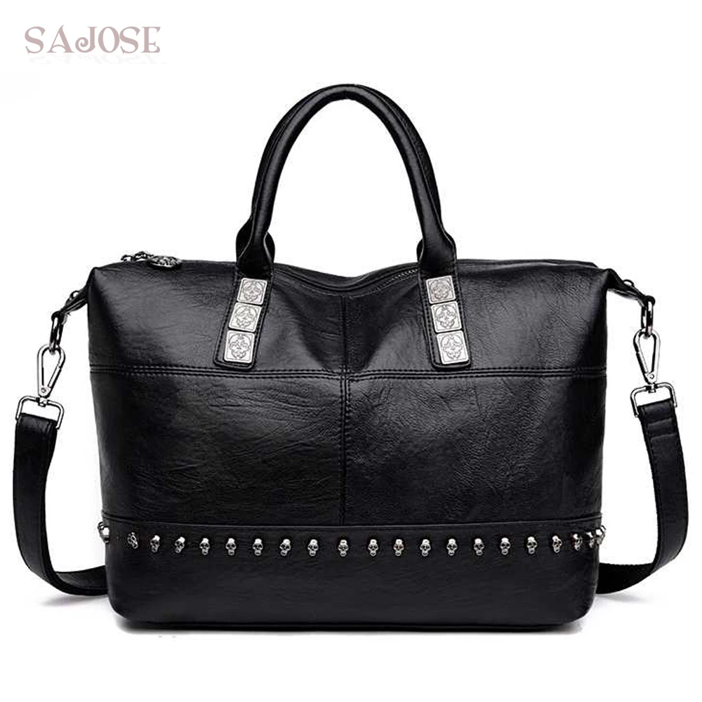 

Women Casual Tote PU Leather Handbags High Quality Designer Lady Black Fashion Rivet Hand Bag Female Shoulder Messenger Bags