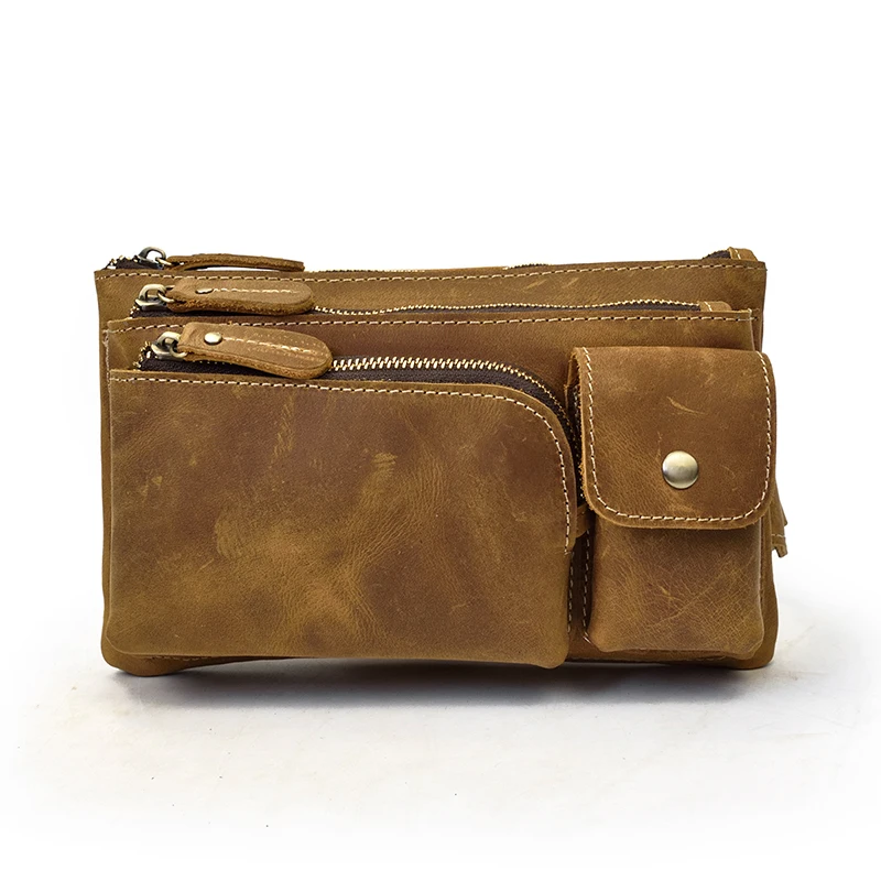 

Genuine Cow Leather Waist Bag for Men Retro Travel Fanny Pack Multiple Function Male Waist Wallet Leather Pouch