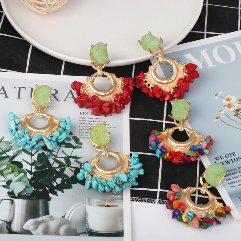 

FASHIONSNOOPS Vintage Resin Stone Drop Earrings For Women Multi-colors Dangle Earring Jewelry pendientes mujer moda