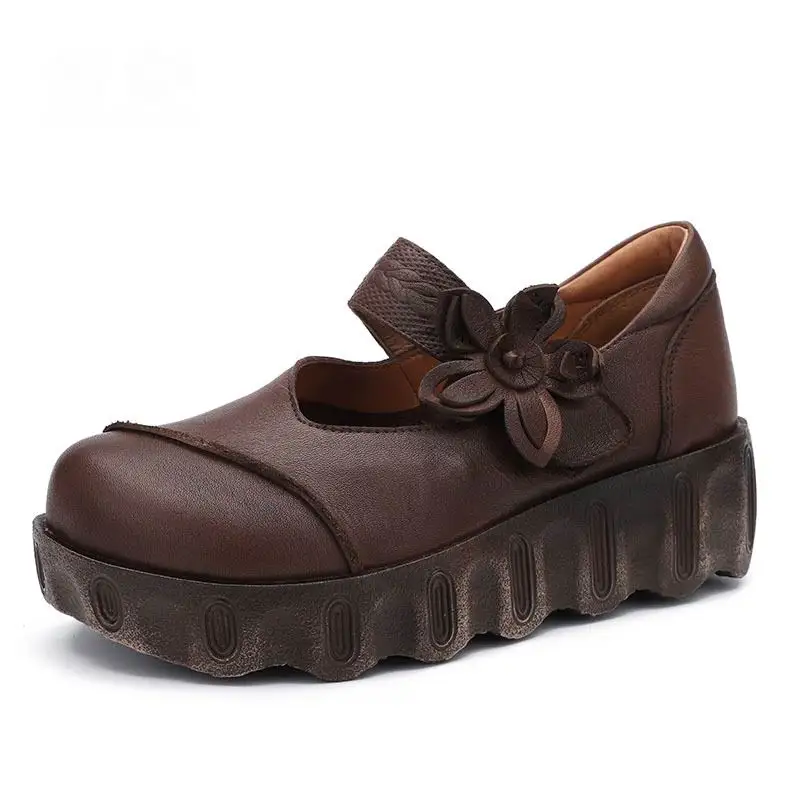 GKTINOO женская обувь на платформе женские туфли с цветами из натуральной кожи женские туфли на танкетке в стиле ретро на толстой подошве с застежкой-липучкой