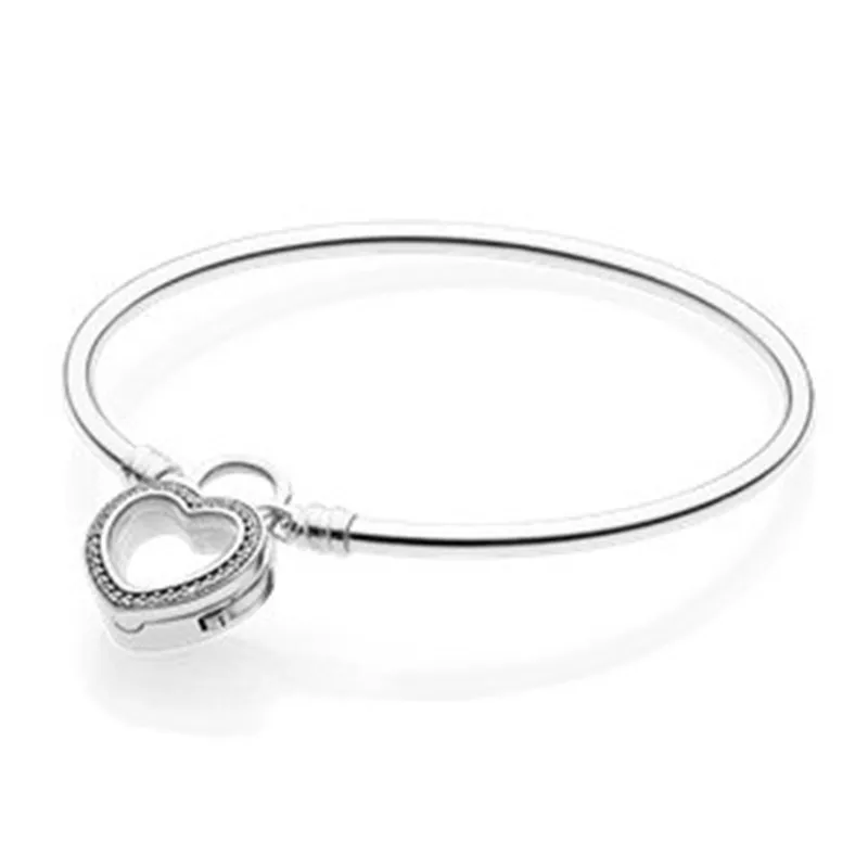 

100% 925 Sterling Silver Bead Charm Bracelet DIY Jewelry Fit Original Branded Bangle With Shinning Heart Locket Clasp For Women