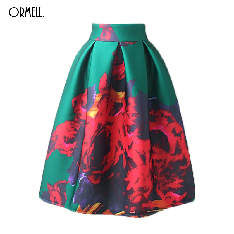 ORMELL Elegant Print Floral Women font b Skirt b font Long Summer Style Beach Mid font