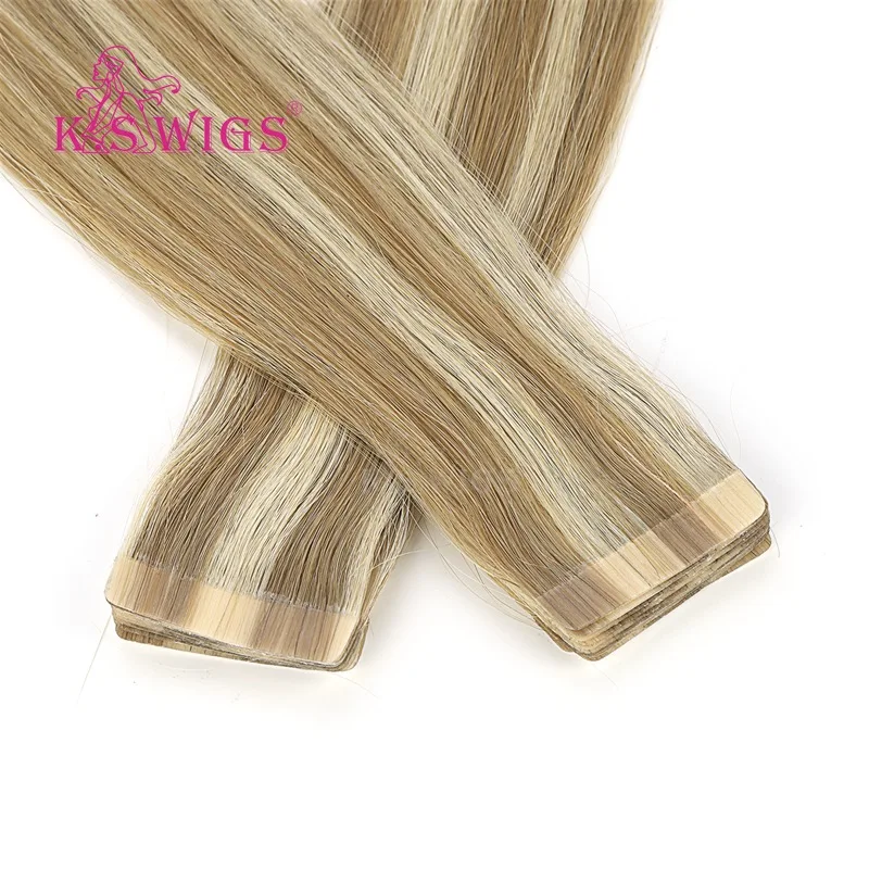 K.S WIGS Straight Tape In  Remy Hair Extensions Double Drawn Skin Weft On Adhesive Piano Color 16'' 20'' 24''