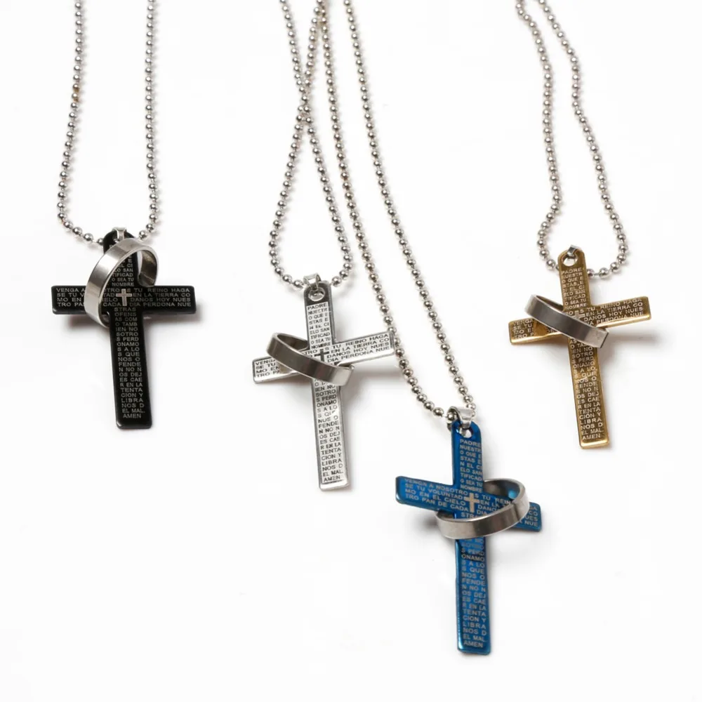 

Fashion Men's The Bible Cross Titanium Steel Pendent Necklace Couples Jewelry Gift 4 Colors