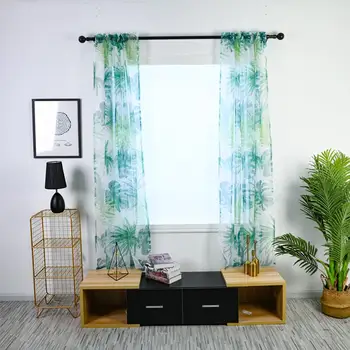 

Palm leaf Sheer Curtain Tulle Window Treatment Voile Drape Valance Fabric Flying curtain Polyester 100x200cm Best seller