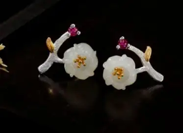 

Sterling S925 925 silver ear stud ear nail flower branch for woman earring trendy