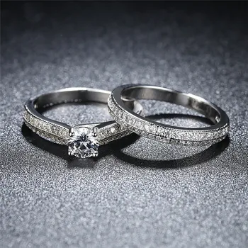 

Rings For Women 925 Sterling Silver Double Lovers Fine Jewelry Cubic Zirconia Set Ring Classic Wedding Engagement Simple Bague