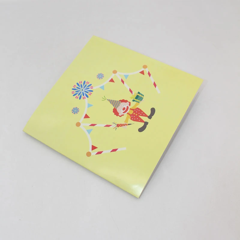  3D Handmade Rainbow Color Cartoon Amusement Park Clown Cake Paper Greeting Cards + Envelope Kids Ha - 33014494082