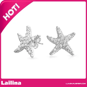 

Clear Rhiestone Starfish Pave Stud Silver Plated Earrings