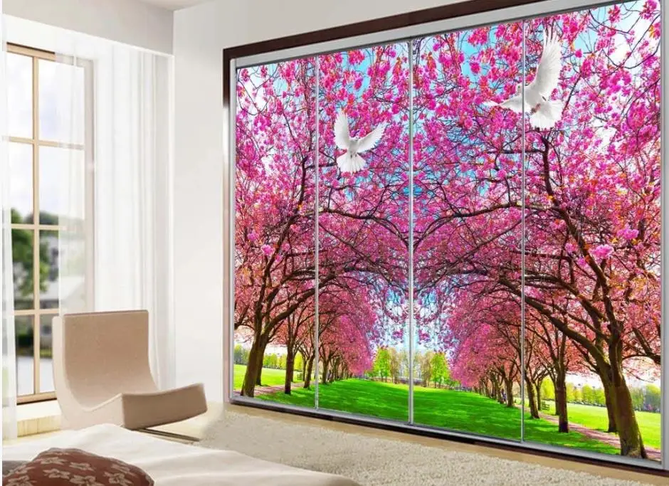 

Cherry blossom peach blossom peace dove TV background wall paper mural beautiful scenery wallpapers