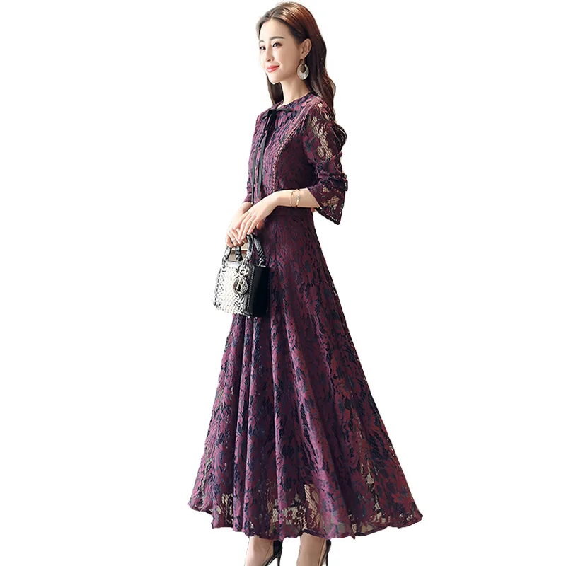 

Женское кружевное платье, Новинка весна-осень 2018, модное тонкое облегающее платье с длинными рукавами, высокой талией и цветочным принтом