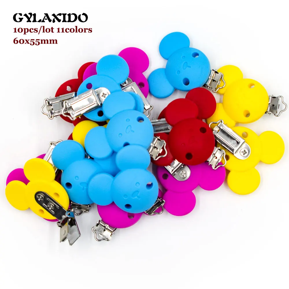

10Pcs BPA Free Perle Silicone Mickey Baby Pacifier Clips Dummy Teether Chain Holder DIY Baby Mouse Animal Nursing Toy Accessorie