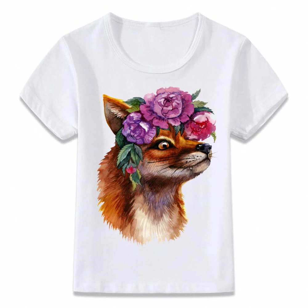 Kids Clothes T Shirt Floral Fabulous Fox Flower Artsy T-shirt for Boys and Girls Toddler Shirts Tee oal328