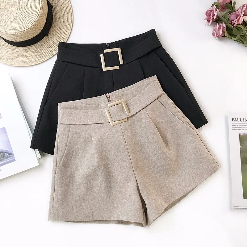 

DeRuiLa Dy Summer Casual Women Temperament Style Ladies Loose Whorts 2019 Office Lady Cylinder Solid Color High Waist Shorts