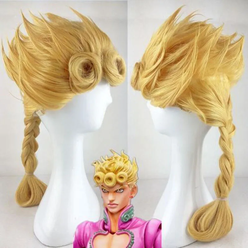 

JoJo's Bizarre Adventure Giorno Giovanna Golden Braid Styled Synthetic Cosplay Costume Wigs Hair + Wig Cap