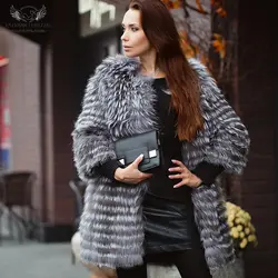 натуральный мех Women Silver Fox Fur Coat пальто женское пуховик Plus Size S-8XL  женские пальто