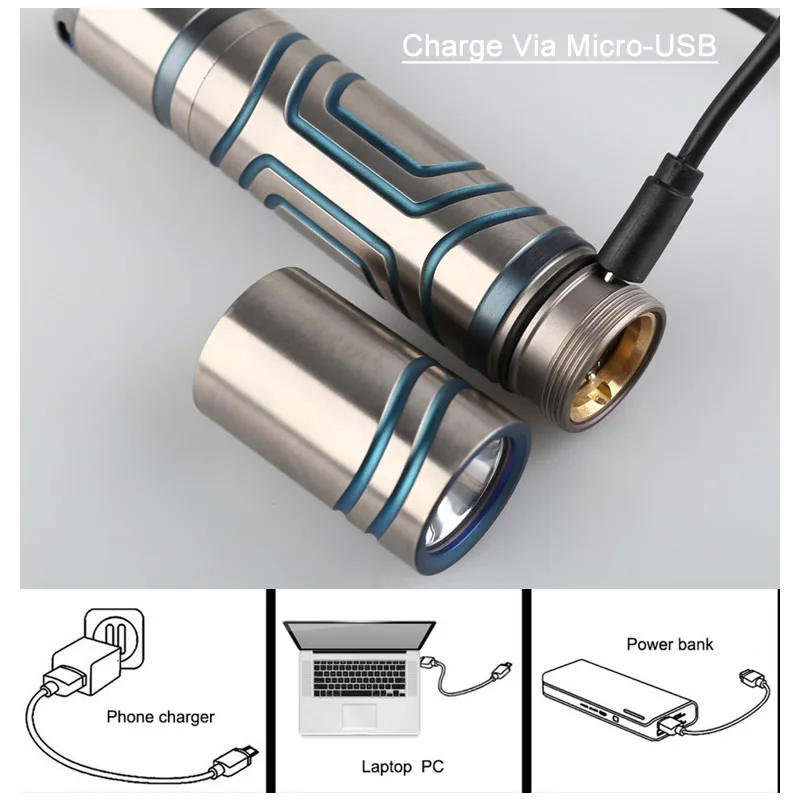  Titanium Tactical Flashlight Waterproof Portable Led Rechargeable Torch For Outdoor Camping Hiking  - 4000004827705