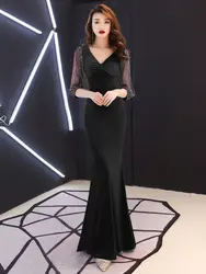 Элегантное Длинное Черное блестящее полурукав вечернее платье vestido de festa longo выпускное платье vestidos элегантное