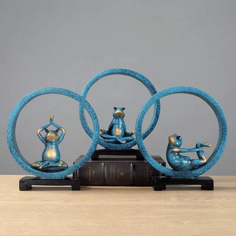 Goede 3 kleur Creatieve Vintage Yoga Kikker Sculptuur Poppen Beeldje Gebaar Standbeeld Voor Home Office Shop Bureau Decor Ornament Gift