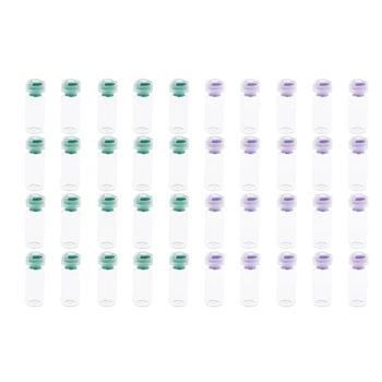 

10ml Serum Liquid Containers Clear Vials Rubber Stopper with Plastic Green/Purple Caps & Rubber Stopper Seals 40pcs/lot